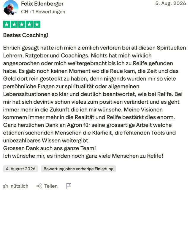 Felix Ellenberger, fünf Sterne: Er hatte sich bei anderen spirituellen Lehrern und Coachings verloren gefühlt.