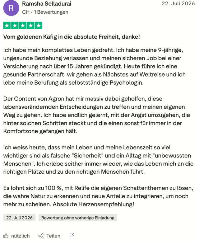 Ramsha Selladurai, fünf Sterne: Sie hat eine neunjährige Beziehung beendet, ihren Job bei einer Versicherung nach fünfzehn Jahren gekündigt und arbeitet heute selbstständig als Psychologin.
